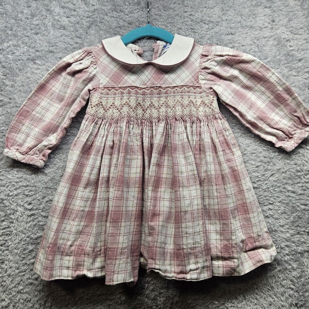 Carriage Boutiques Baby Girl Pink Plaid Dress Size 12 Months Cottagecore Prairie